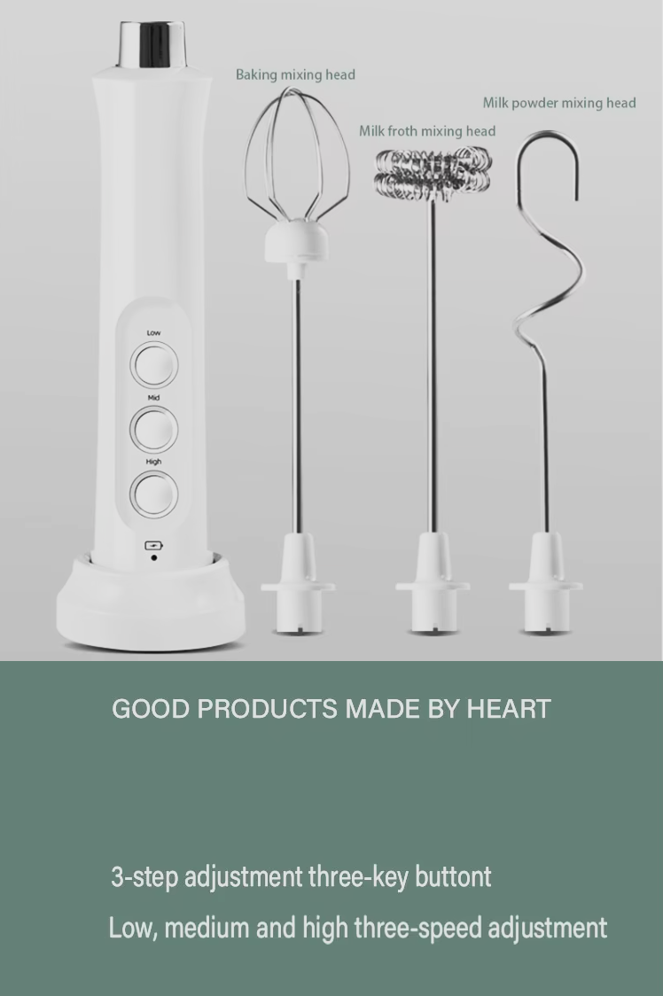 Rechargeable Electric Milk Frother | 3-in-1 Handheld Milk Foam Maker for Coffee, Matcha & Baking