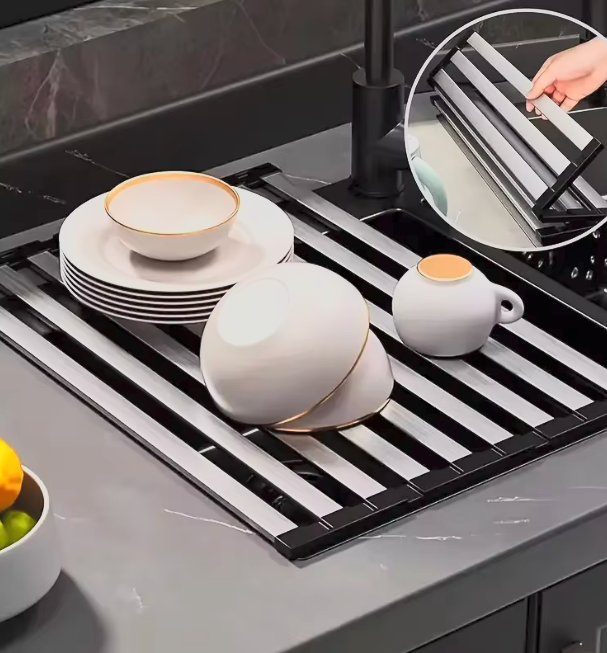 Stainless Steel Roll-Up Sink Drying Rack – Foldable Over Sink Dish Drainer & Multi-Purpose Kitchen Organizer