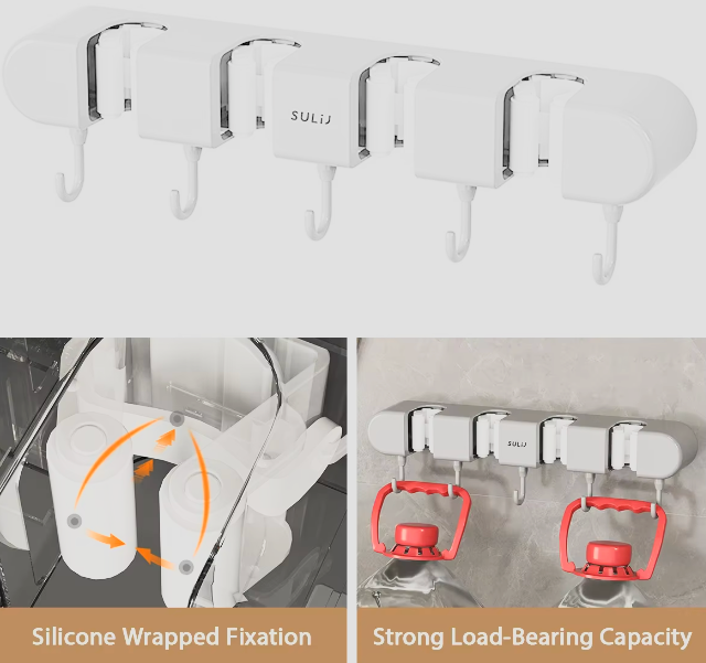 CleanGrip™ Wall-Mounted Broom & Mop Holder