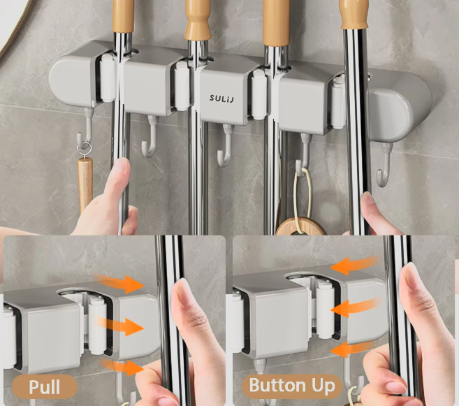 CleanGrip™ Wall-Mounted Broom & Mop Holder