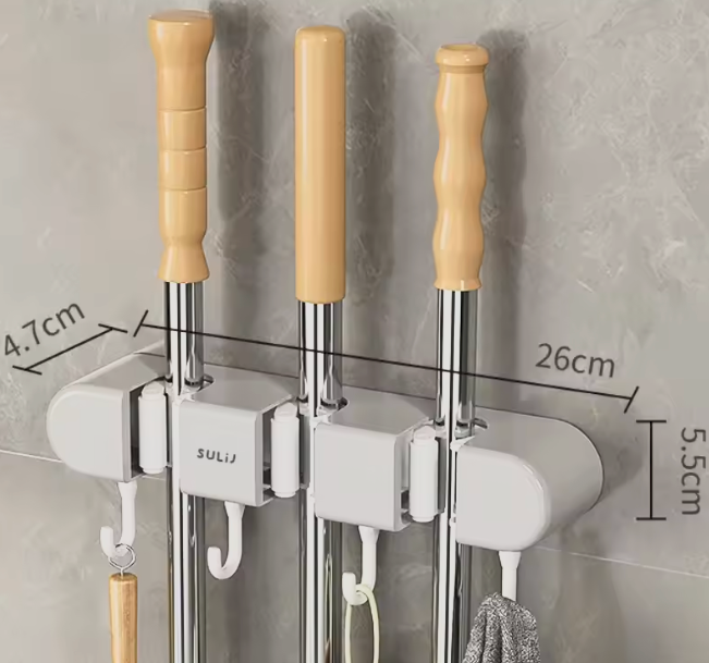 CleanGrip™ Wall-Mounted Broom & Mop Holder