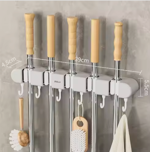 CleanGrip™ Wall-Mounted Broom & Mop Holder