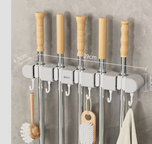 CleanGrip™ Wall-Mounted Broom & Mop Holder