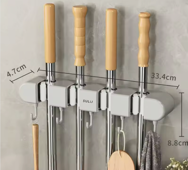 CleanGrip™ Wall-Mounted Broom & Mop Holder